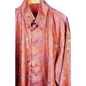 ANGELINO FOR‎ BERMUDA Paisley Satin Dress Shirt 5XL Copper Bronze Blue Vintage